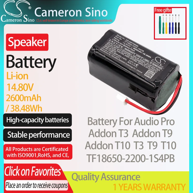 CameronSino Battery for Audio Pro Addon T3 Addon T9 Addon T10 T3 T9 T10 fits Audio Pro TF18650-2200-1S4PB Speaker Battery 14.80V