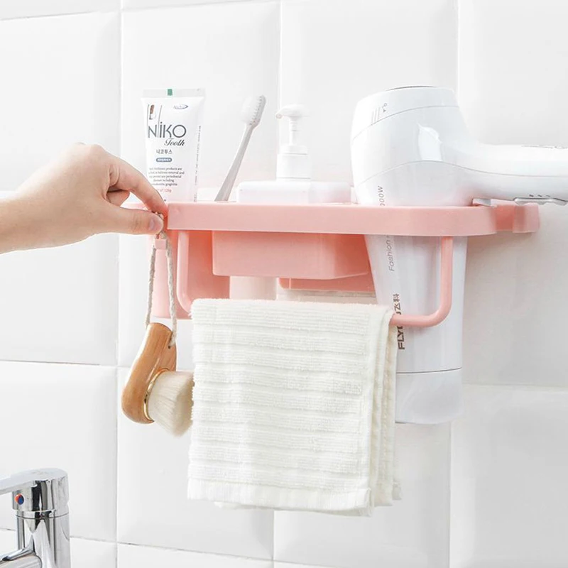 Bathroom Storage Rack Shelf For Hair Dryer Holder And Towel Sundries Storage Organizer Rack Holder Multifunctional Storage Rack