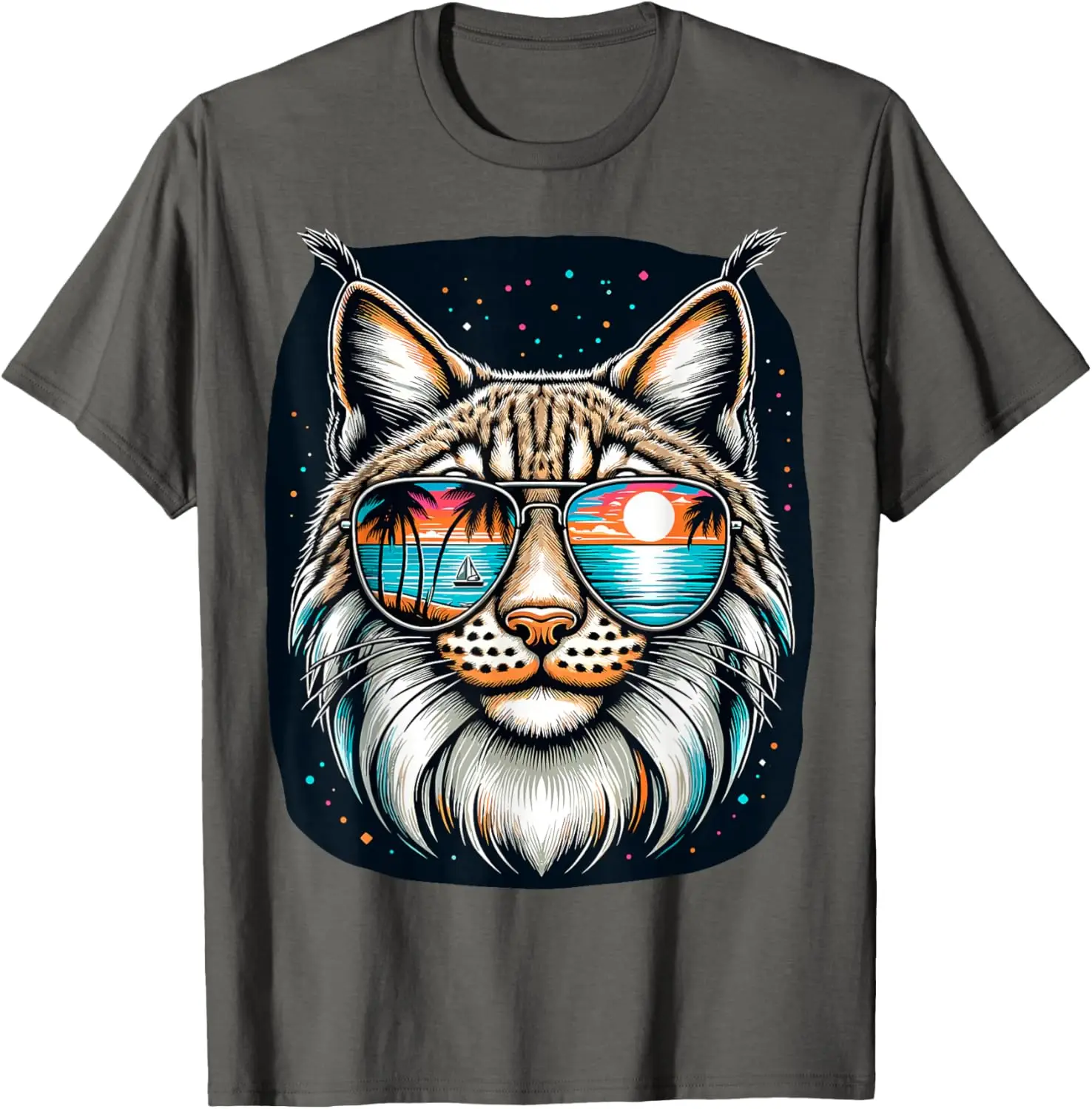 

Bobcat in Sunglasses Beach Sunset Graphic Tee Cool Summer Vacation Trip Shirt