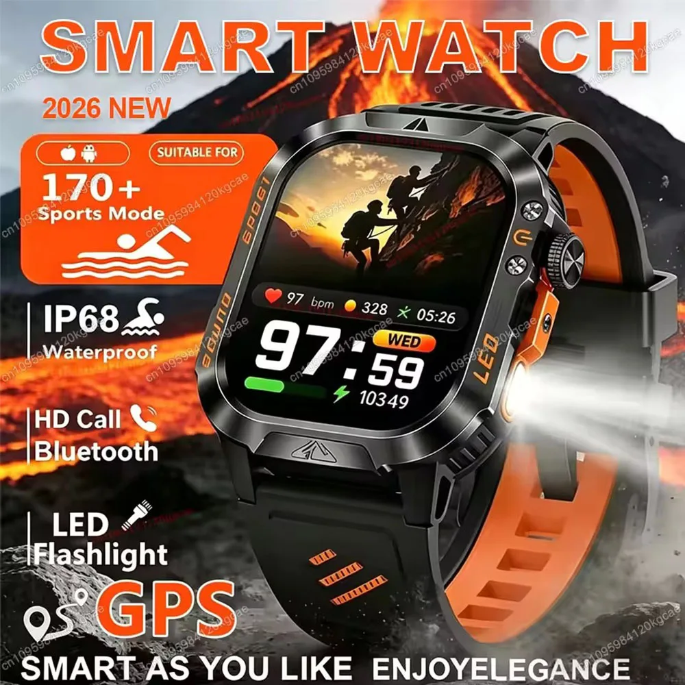 2026 Neue Militärische Smartwatch für Herren IP67 3ATM Outdoor-Sport Fitness-Tracker Blutdruck-Gesundheitsmonitor BT-Anrufe GPS Smartwatch