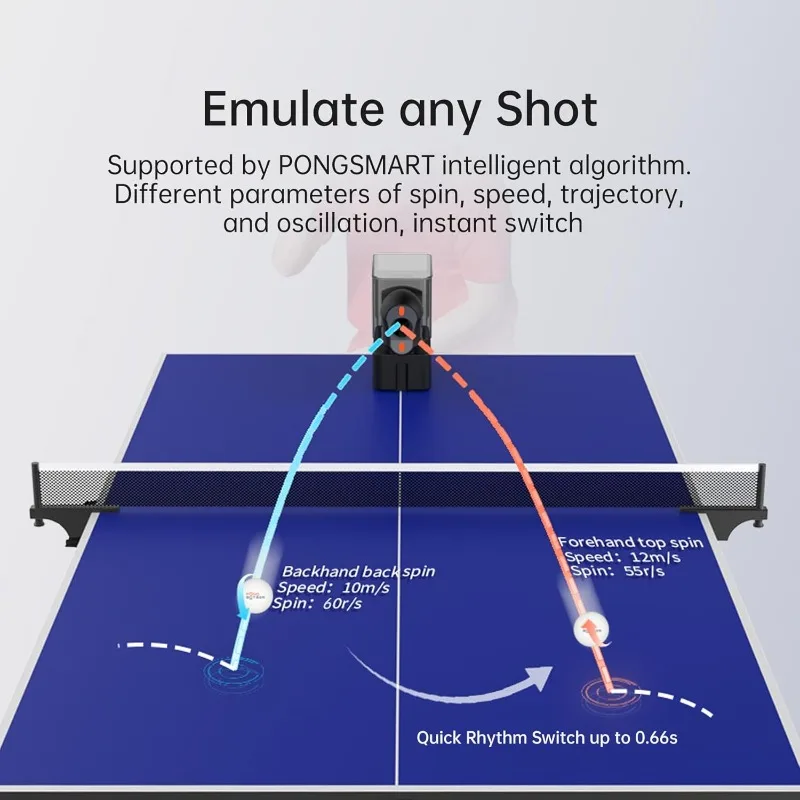 Portable Ping Pong Machine, APP Control, 264 Built-in Routines, 150-Ball Capacity, Customize Spin/Sp