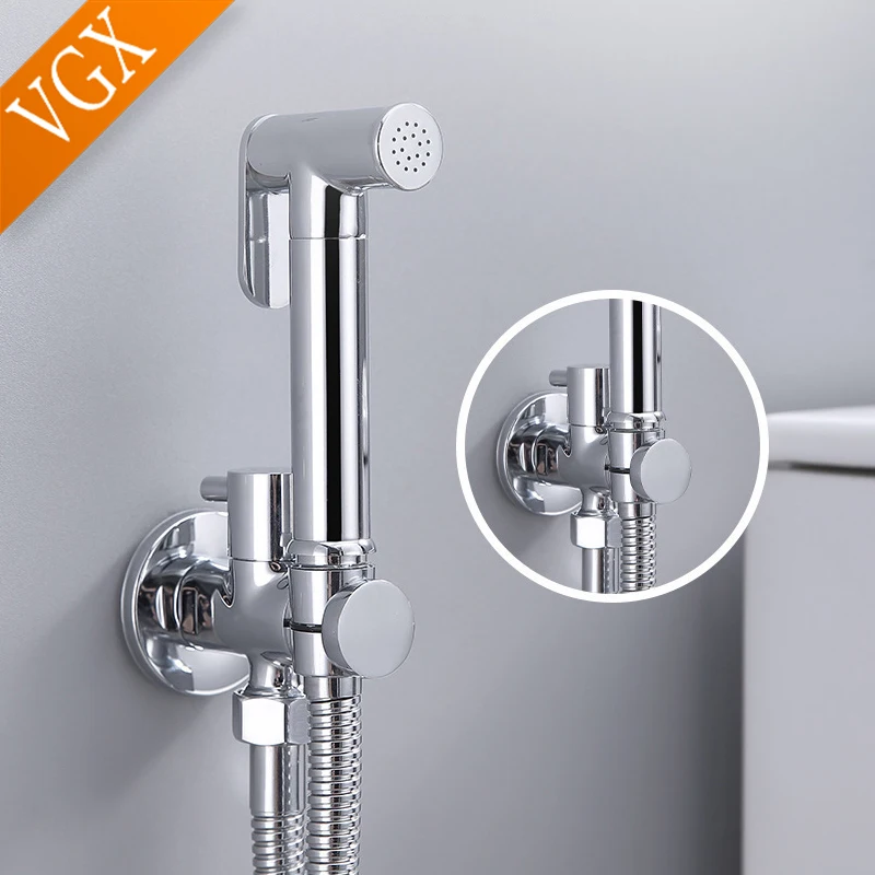 VGX Bidet Faucets Single Cold Handheld Bidet Sprayer Set Toilet Crane Round Hand Sprayer Bathroom Shattaf Hygienic Shower