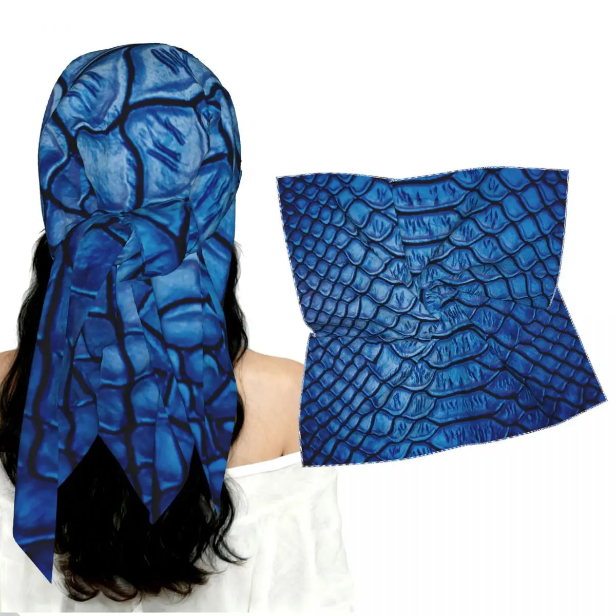 Smooth Faux Silk Square Scarf for Lady Snake Skin Pattern Alligator Imitation Silk Neckerchief Head Wrap Bandana Accessories