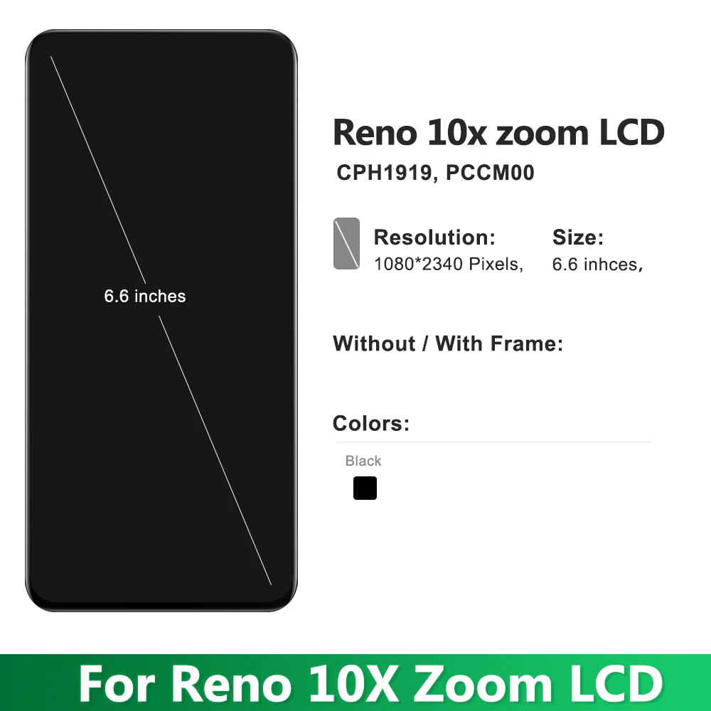 AMOLED For Oppo Reno 10x Zoom Display, For Reno10X Zoom CPH1919 PCCM00 LCD Touch Screen Digitizer Assembly with FingerPrint