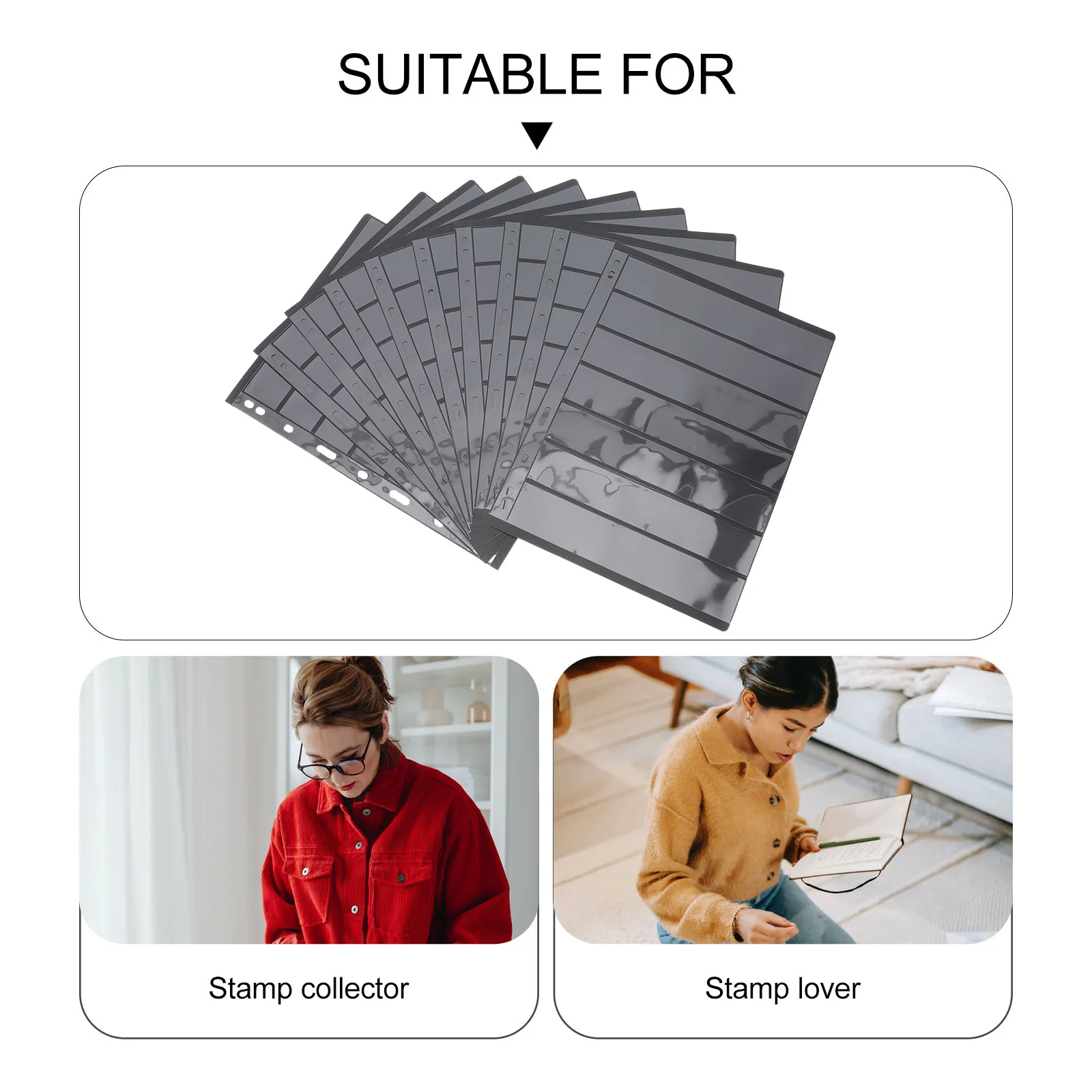 10 قطعة ألبوم صفحات بلاستيكية واضحة سبعة صفوف مجموعة الطوابع إدراج حامل تخزين قابل لإعادة الاستخدام لمستلزمات جمع الطوابع #6