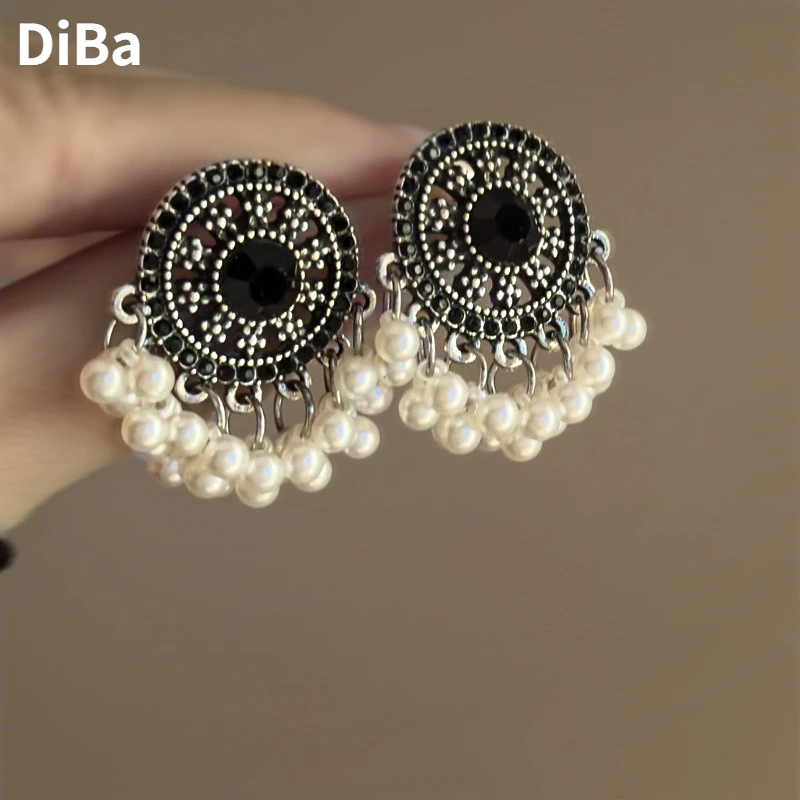 

Modern Jewelry Vintage Temperament Geometric Round Tassel Simulated Pearl Earrings For Women Party Gifts Fine Accessories