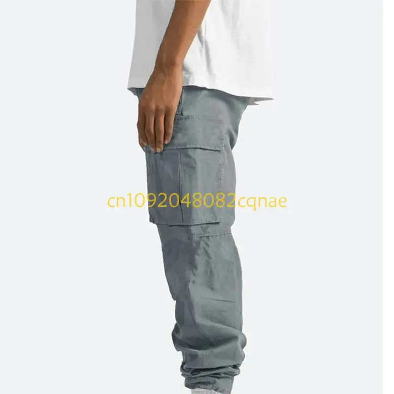 Men Athletic Baggy Sweatpants Color Casual Loose Fit Drawstring Elastic Waist Jogger Cargo Pants with Multi-Pockets