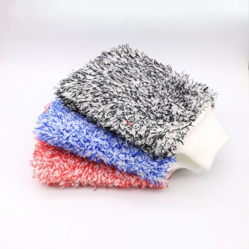 Double Sided Thick Plush Car Wash Mitt Microfiber Water Absorbent Coral Fleece Vehicle Cleaning Glove Accessory