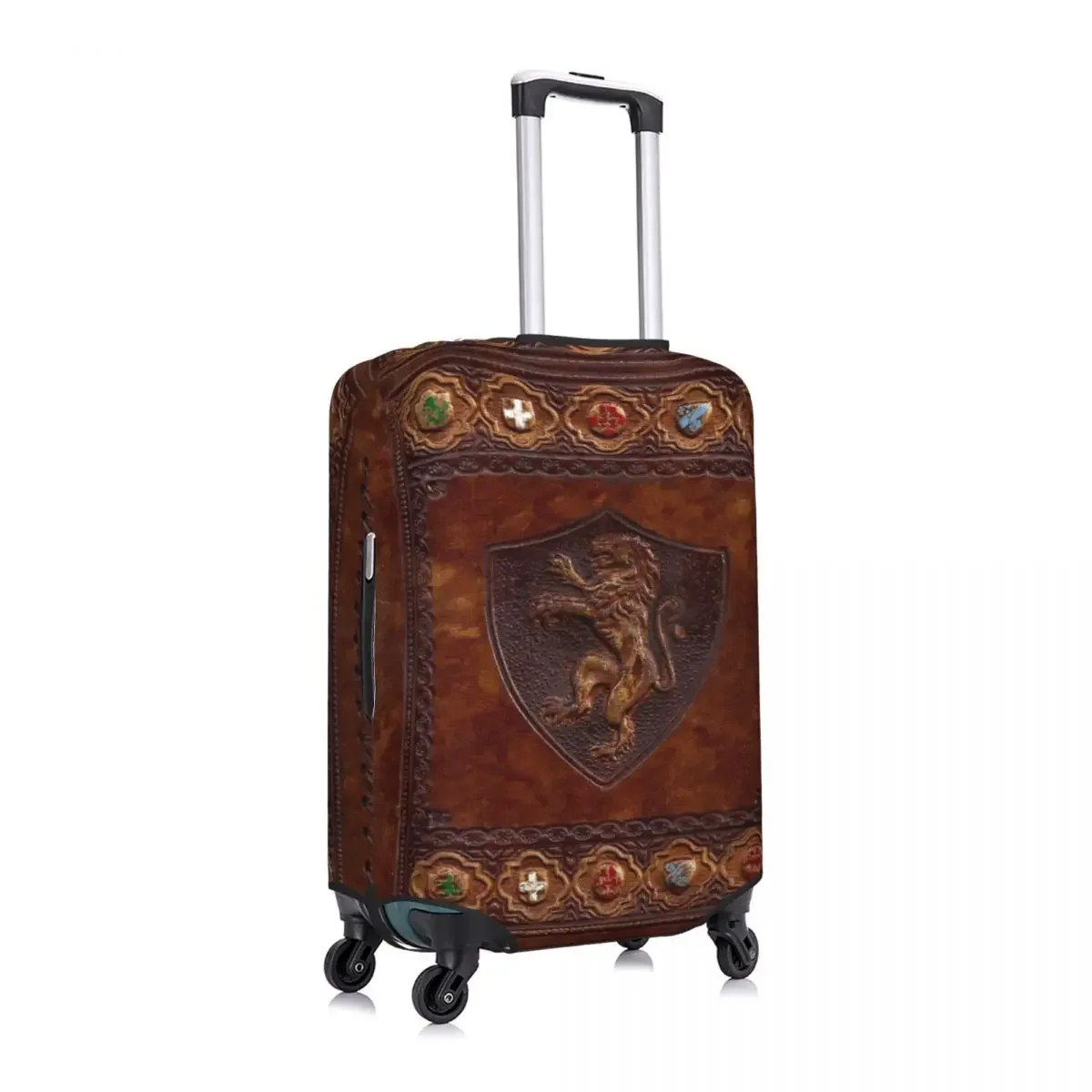 Custom Hand Tooled Leather Medieval Book Cover Luggage Cover Elastic  Travel Suitcase Protective Covers Fits 18-32 Inch