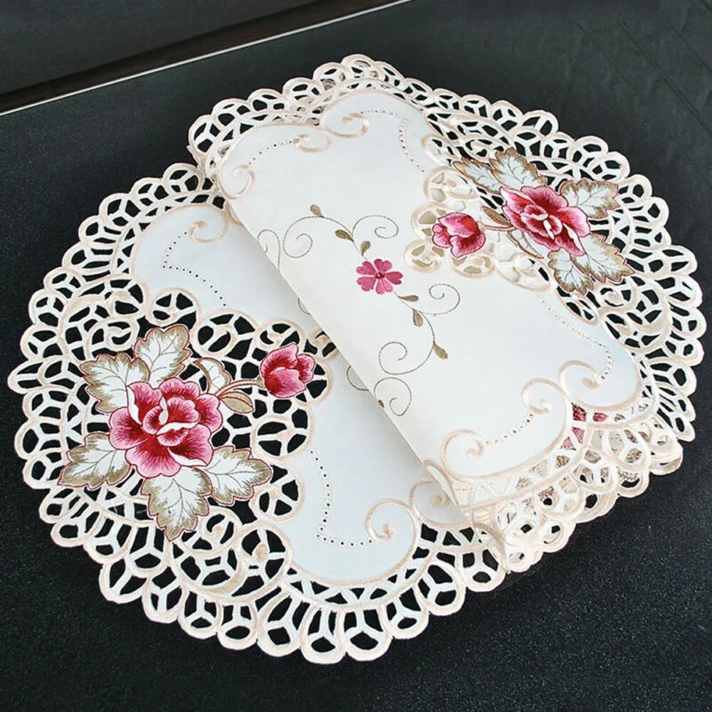 Oval Vintage Embroidered Lace Tablecloth Elegant European Rustic Floral Table Decor Floral Satin Fabric Table Cloth Home Decor