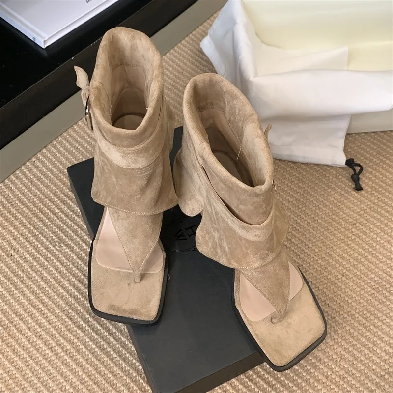 

Eilyken 2026 New Summer Clip Toe Ankle Boots Sandals Woman Punk Style Buckle Strap Square Low Heels Female Shoes