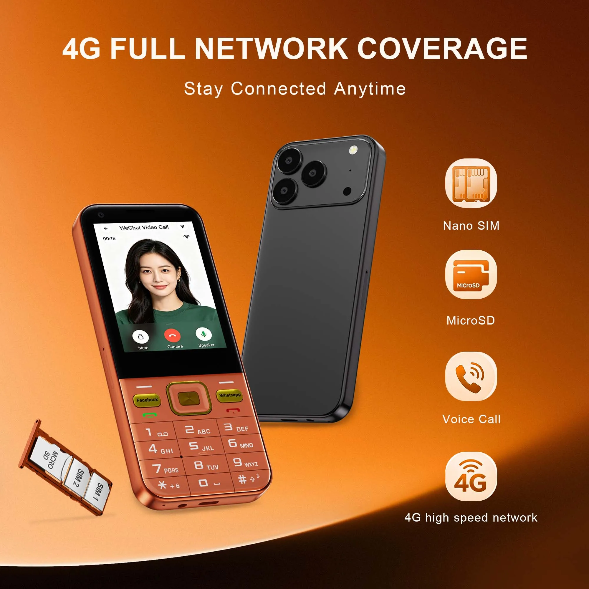 SERVO F7 Ultra 4G LTE Android Touch Screen Button Phone 2.8 Inch 2GB 16GB Dual SIM Camera FM Radio Play Store WiFi Backup Phone