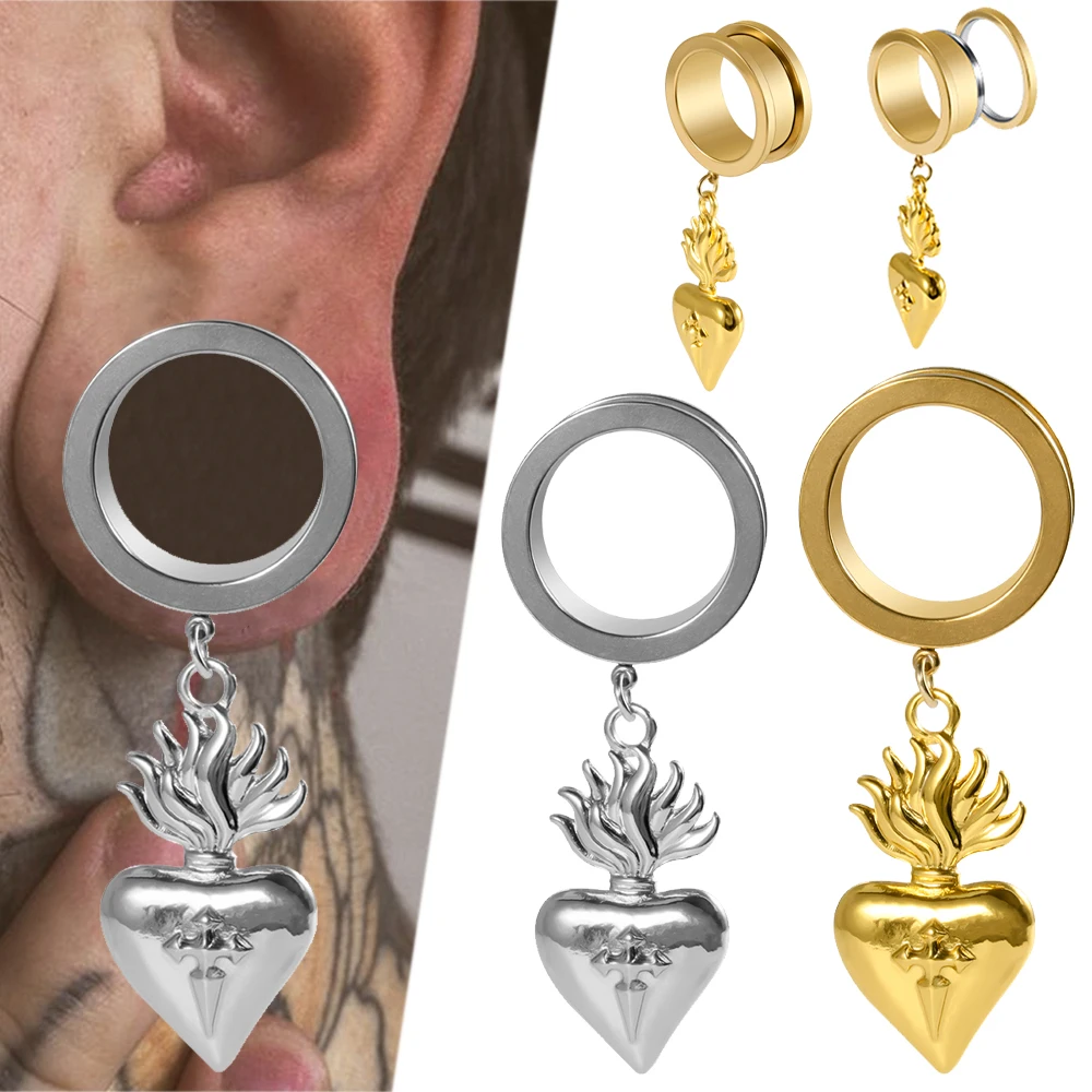 2-1PCS Cross Heart Radish Drape Ear Plugs  Expander Earrings Stainless Steel Pulley Ear Stretcher Tunnels Piercing Body Jewelry