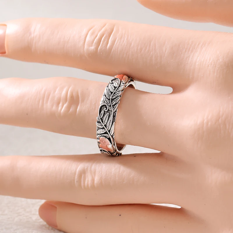 Vintage Hand Carved Leaf Nird Women's Ring Two Color Metal Geometry Daily Wear Party Jewelry Anniversary Gift