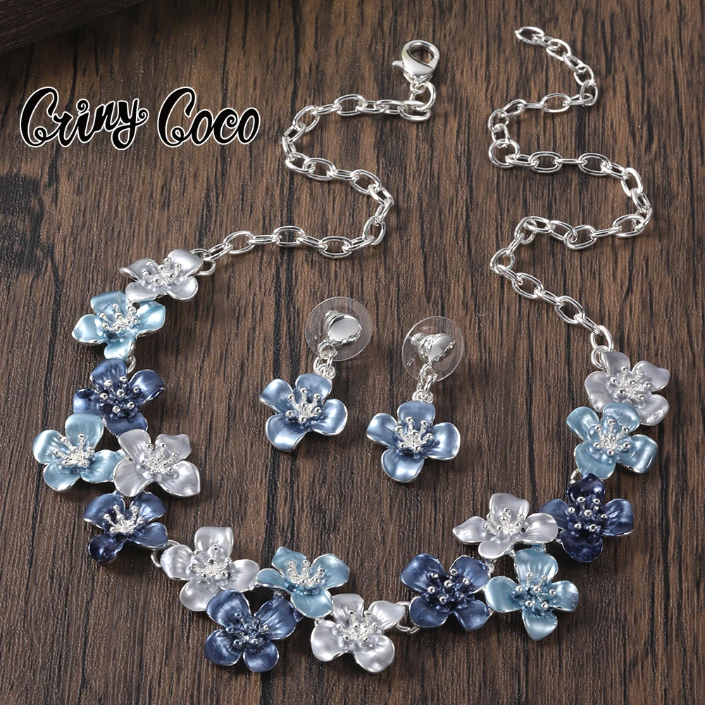 Cring Coco Flower Necklace Earrings Sets Fashion Trendy Zinc Alloy Aesthetic Necklaces Earring Set Accessories for Women 2023