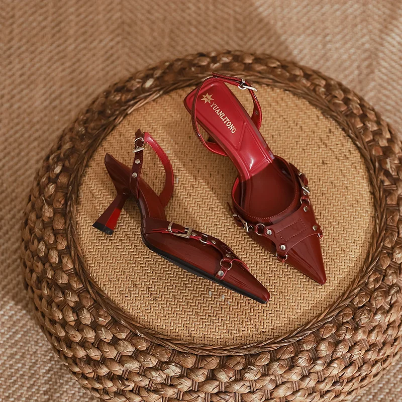 Gorasion Summer 2025 New Women High Heel Pointed Toe Sandals Solid Slingback Mary Jane Shoes Female Buckle Strap Slip-on Shoes