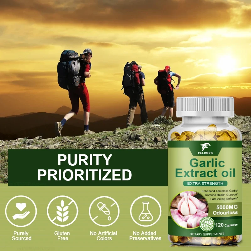 Organic Tasteless Garlic Oil Extract Capsules Helps Enhance immunity Cellular Detox for Men & Women Non-GMO, Extract Supplement