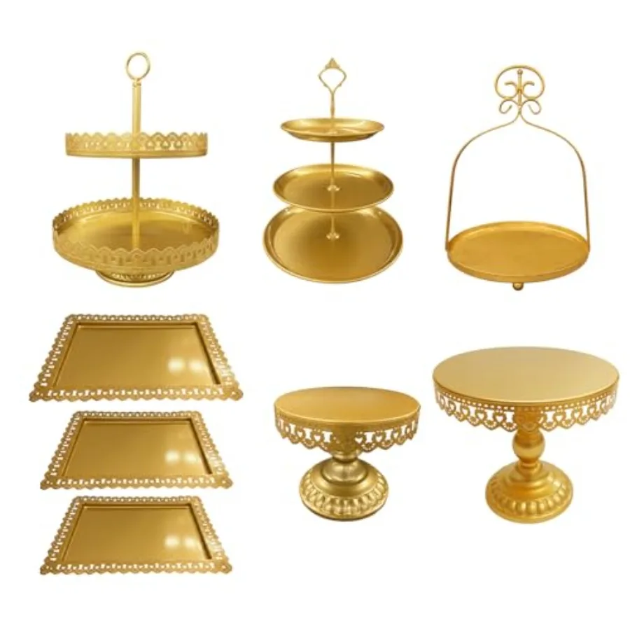 

8 Pcs Cake Stands Set Metal Dessert Table Display Tiered Cupcake Holder Candy Donut Fruit Plate Cake Serving Tray with Handle T