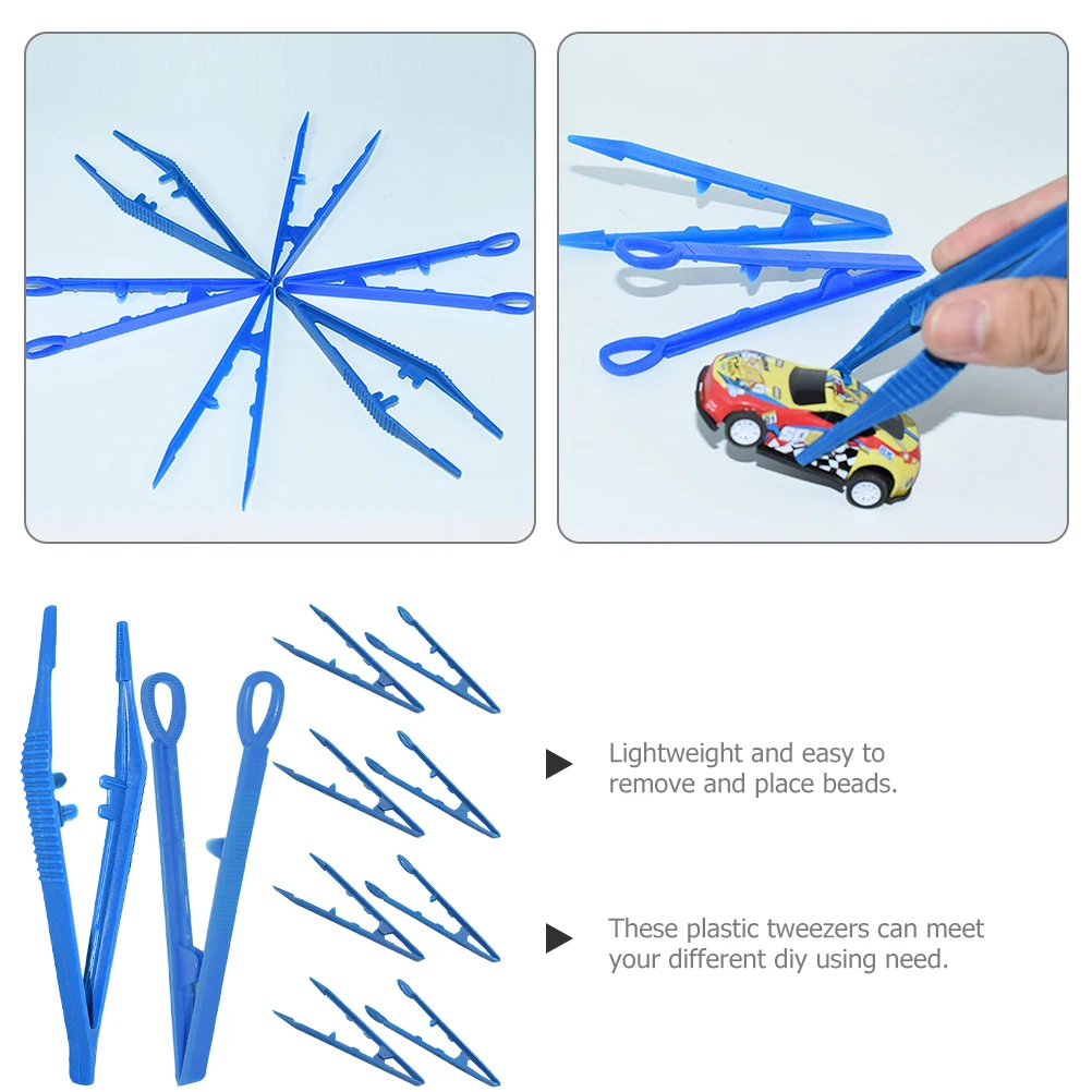 

20pcs Plastic Tweezers Clips Craft DIY Jewelry Kids Fine Motor Flat Tip Cotton Ball Lightweight Durable Bead Reamer