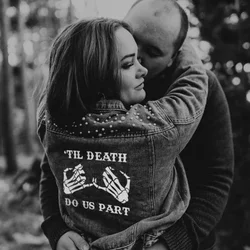 Black Pearl Customized Wedding Denim Jacket Til Death Do Us Part Gothic Bride Blue Pearl Jacket Gifts Personalised Wedding Coat