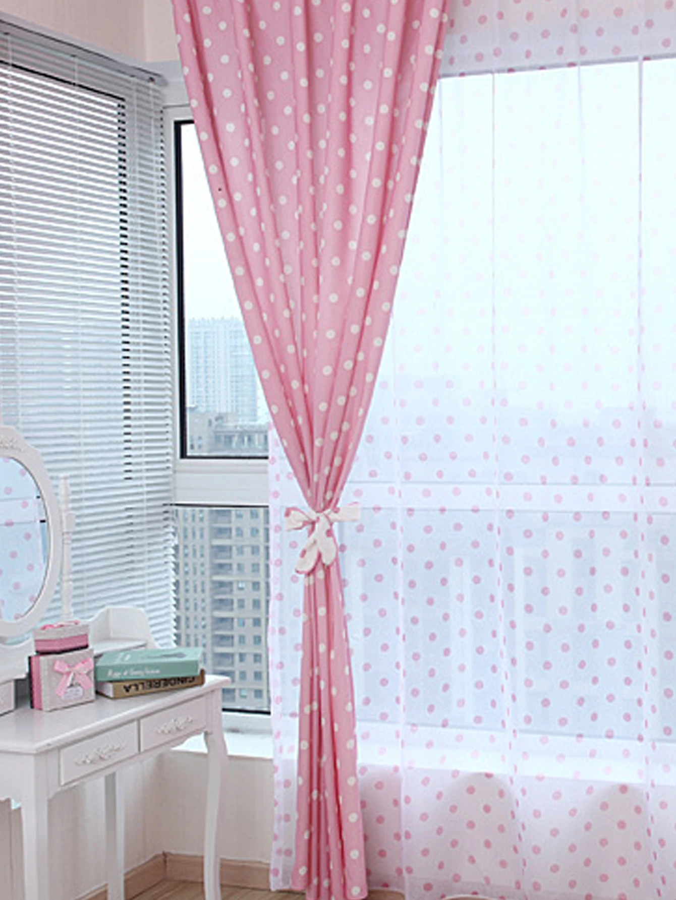 Korean style fresh countryside left and right round dot curtains 1PC