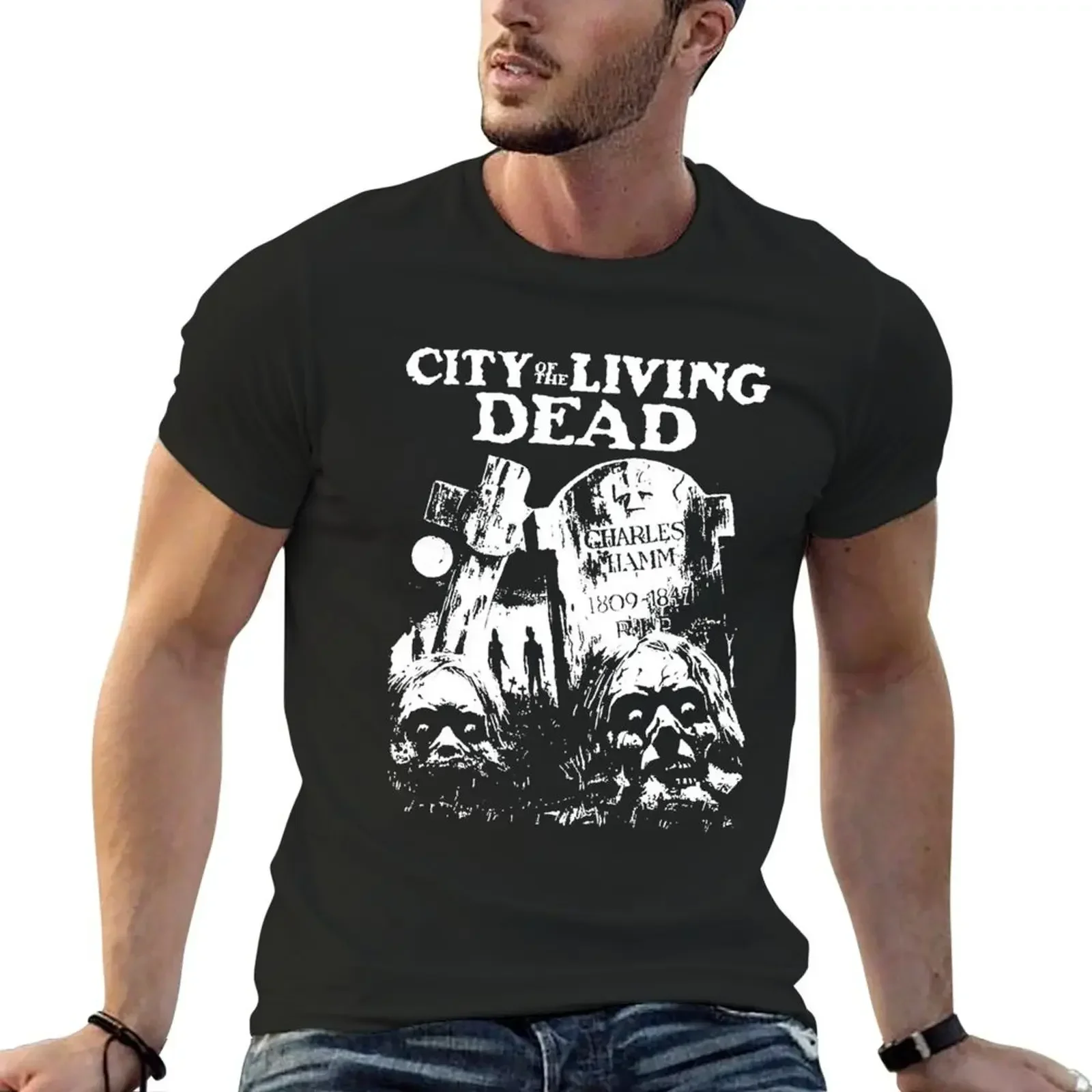 

Mens Womens lucio fulci horror movies Haunting City of living dead T-Shirt plain street wear mens t shirt