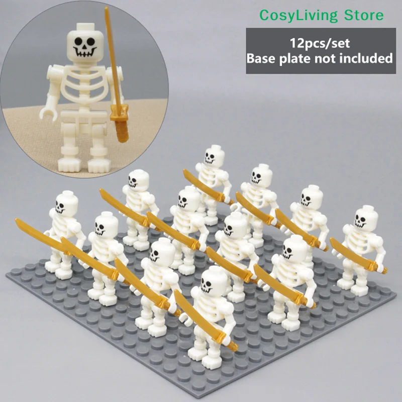 12Pcs Skeleton Soldiers Building Blocks Halloween Figures Mini Building Blocks Bone People Skeleton Corps
