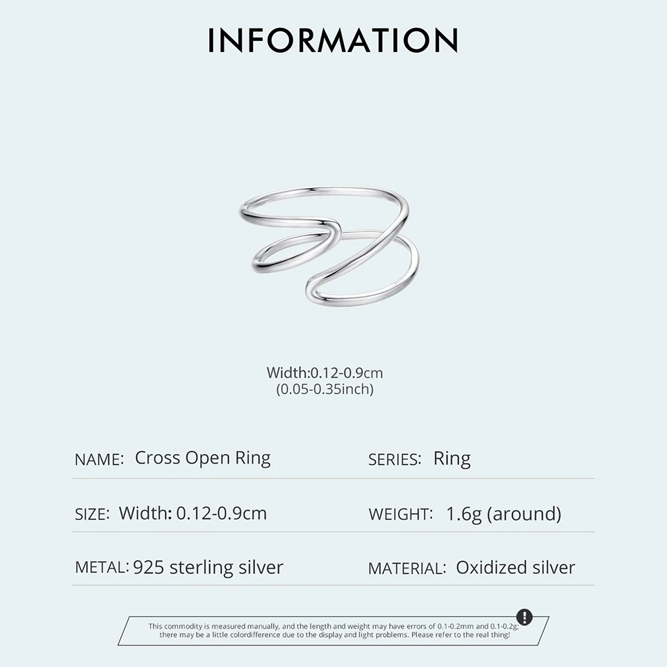 Women's 925 Sterling Silver Two-Layered Cross Open Ring