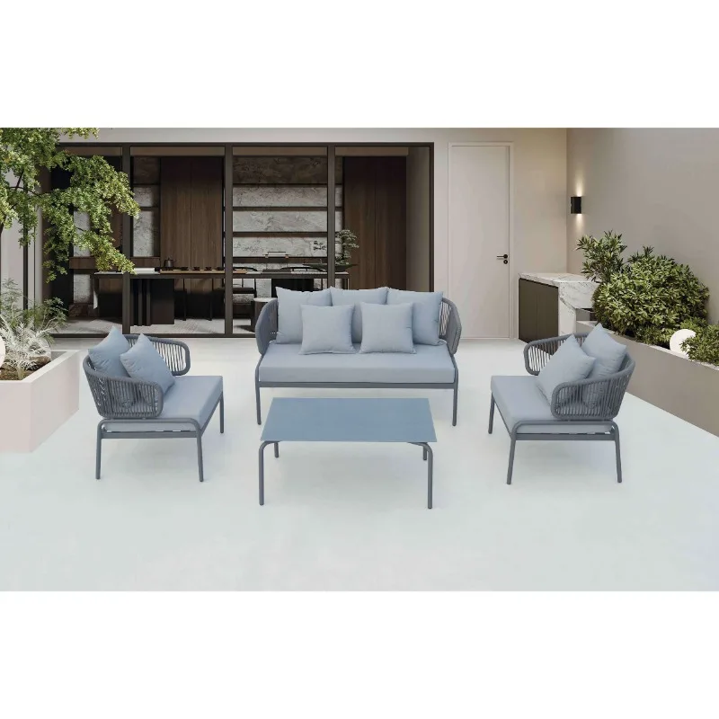 Contemporary Outdoor Aluminum Rope Set Versatile Metal Furniture for Living Room Courtyard Hotel Villa Bedroom Garden Sofas