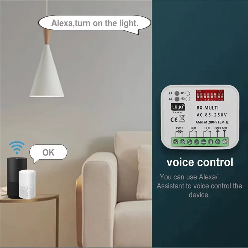 ABKQ-Tuya Wi-Fi переключатель гаражных ворот 280-915 МГц многочастотный приемник переменного тока 85-250 В универсальный с пультом дистанционного управления 433 МГц