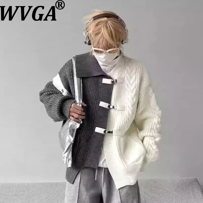 

WVGA осень-зима новый мужской прилив нерегулярный цветной блок модный свитер нишевый шикарный повседневный металлический вязаный кардиган куртка Ins Y2K W15943