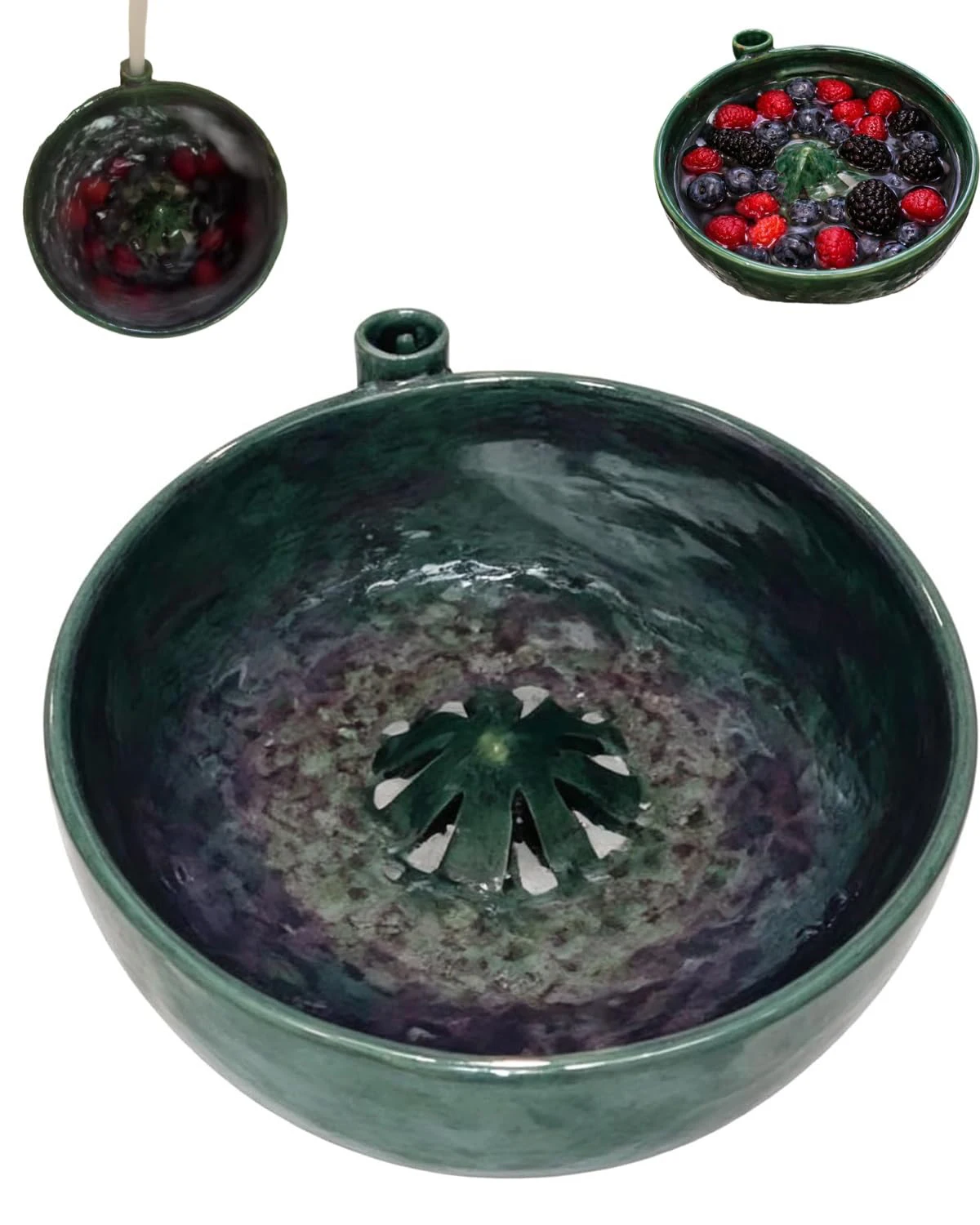 Fruit Vegetable Washer Ceramic Self Spinning Berry Bowl 2-in-1 Colander with Drain for Kitchen Camping Picnic Outdoor