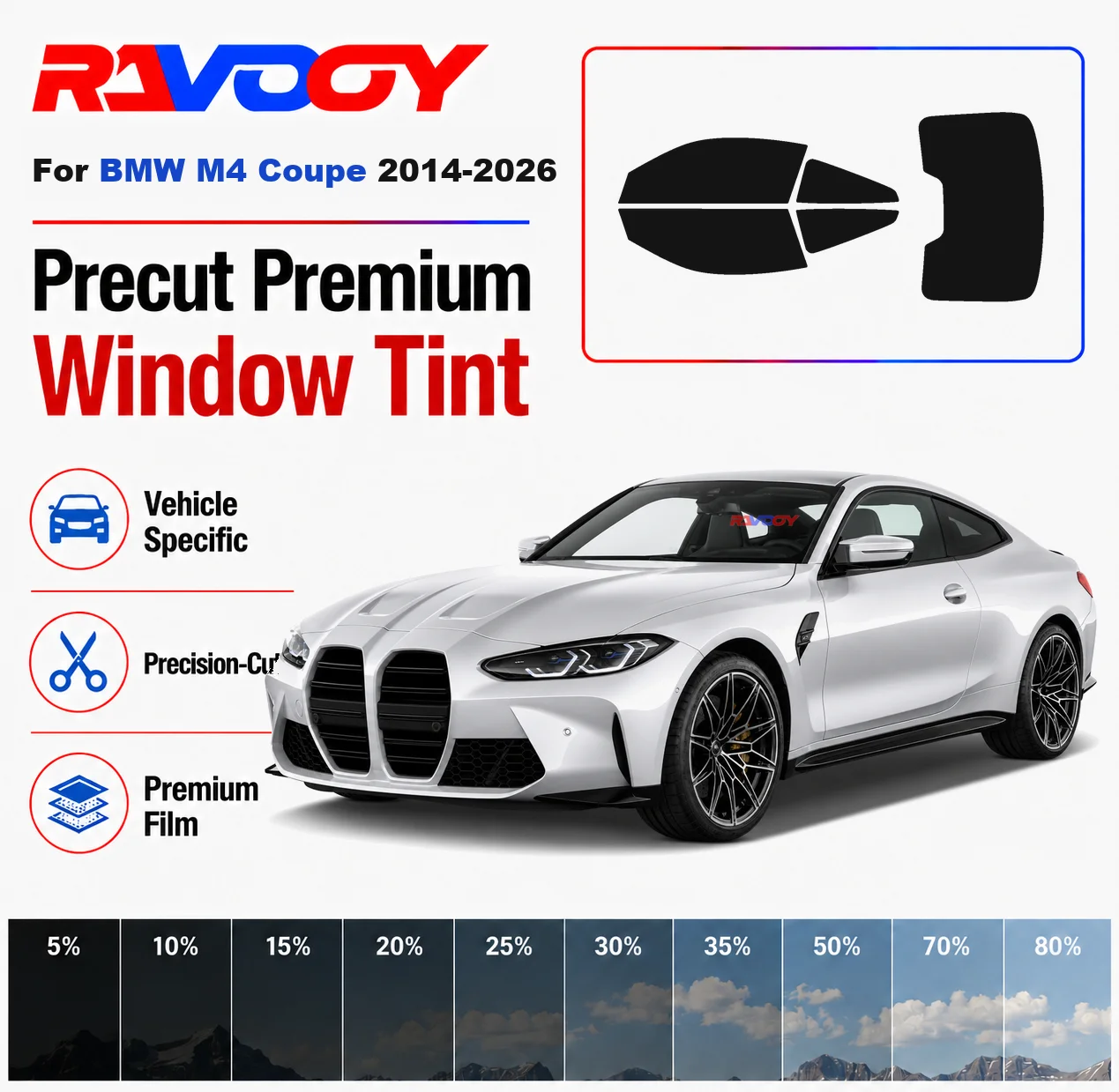 

Premium Precut Window Tint Kit Front Windows Rear Windows Rear Windshield For BMW M4 Coupe 2014-2026 Car Solar Nano Ceramic Film