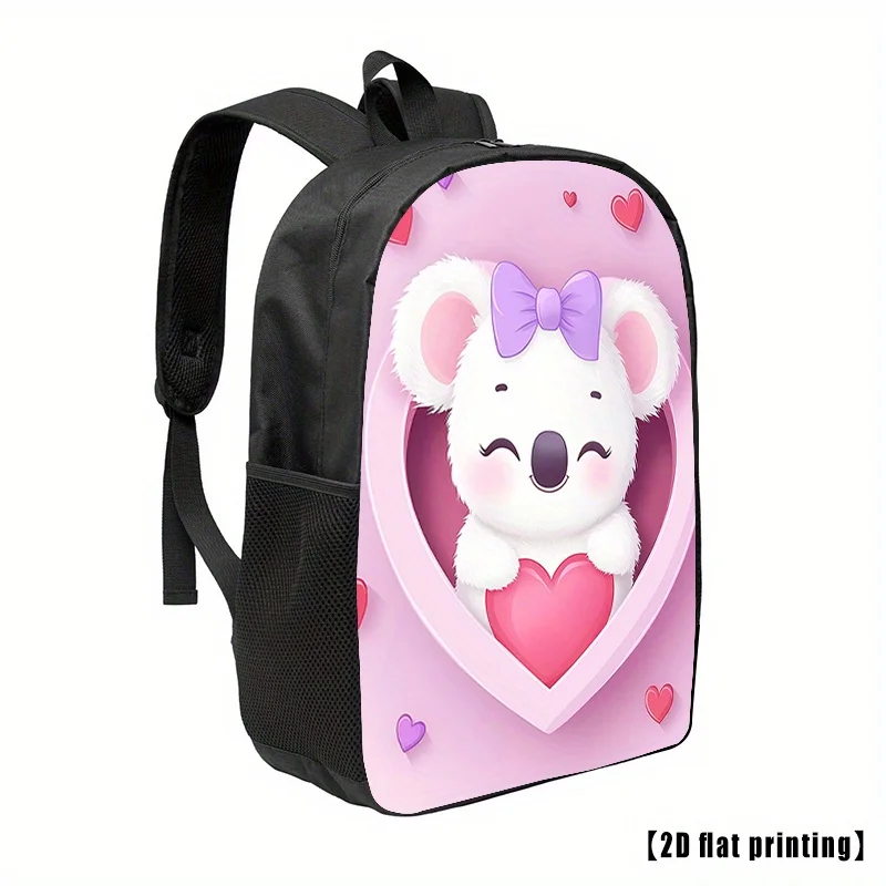Pink Heart Koala Unisex Adjustable Strap Backpack, Couples Travel Dining Backpack Fits 17-inch Laptop, Business Work Computer