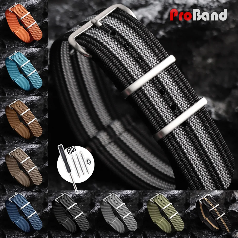 Ribbed Nylon Watchband Woven Strap 18 19 20 22mm Business Military Sport Sailcloth Wristband Accessories Universal Men Bracelets