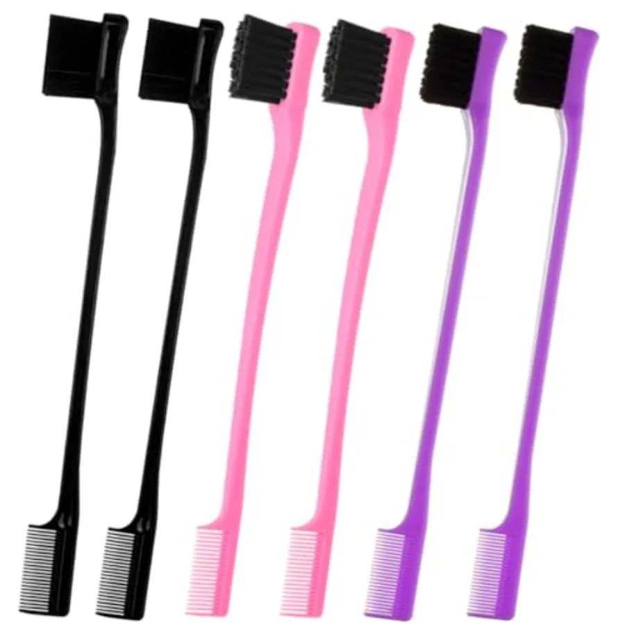 Professional edge control hair brush set for styling nylon bristles pink purple black dual-sided design for precise edges and s