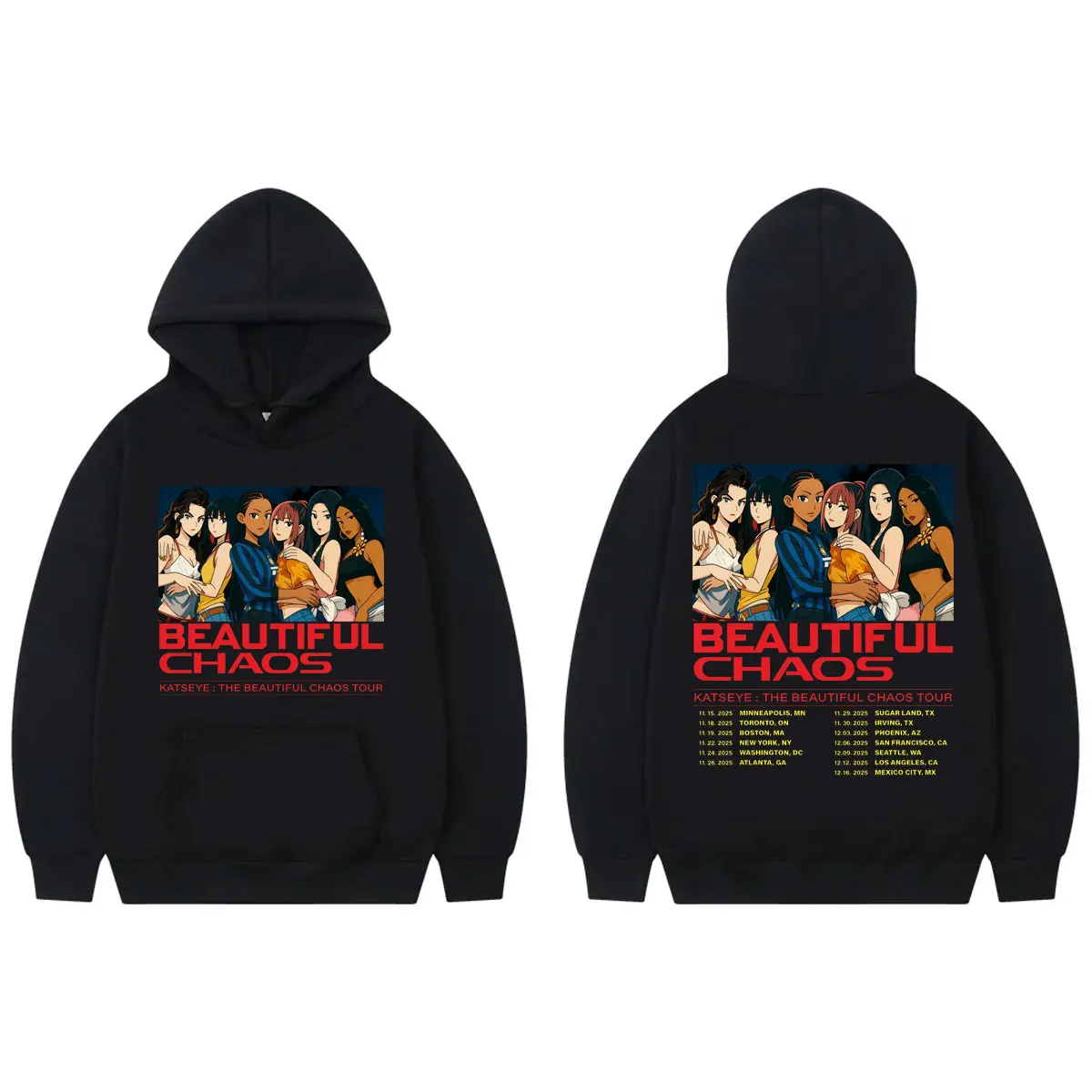 

Katseye The Beautiful Chaos Tour 2025 Graphic Hoodie High Quality Fashion Oversized Pullovers Men Women Casual Loose Sweatshirts