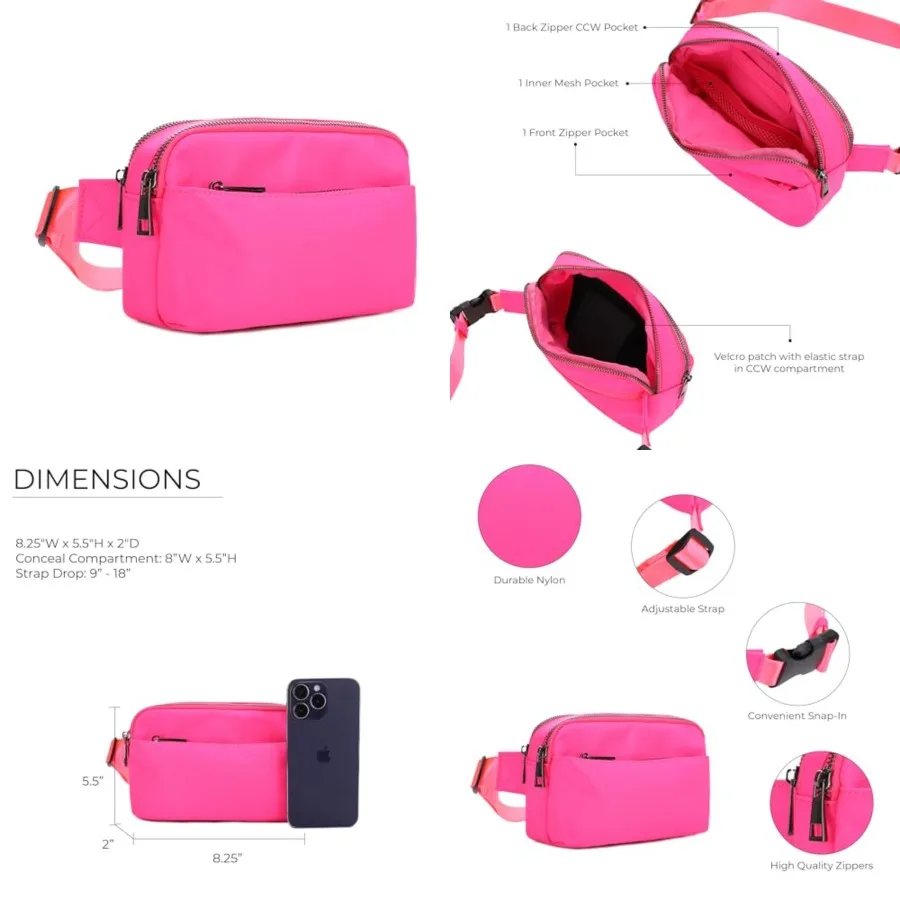 

Crossbody Nylon Waist Pack with Adjustable Buckle Strap Fashion Multi Pocket Belt Bag