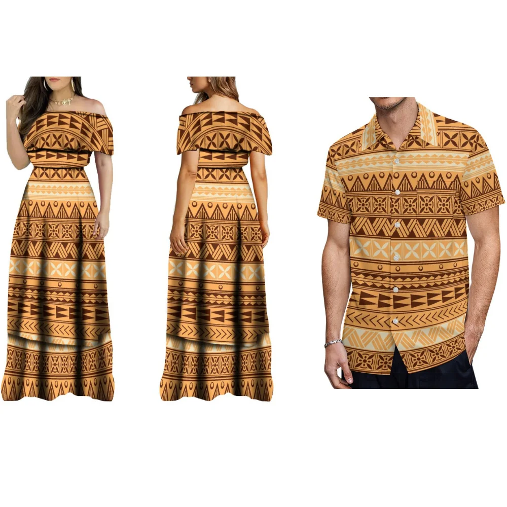 Samoa Club Custom Couple Suit Casual Men'S Shirt Polynesian With Women'S Floor-Length Dress Holiday Party Evening Dress