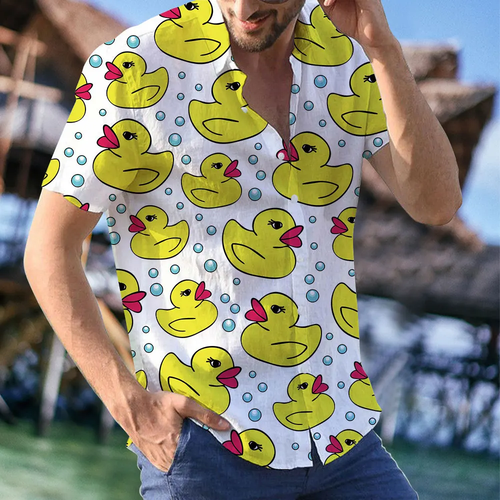 Camicie hawaiane per uomo manica corta Cute Funny Cartoon Duck Shirt camicette da spiaggia estive stampate in 3D abbigliamento Casual da uomo sciolto