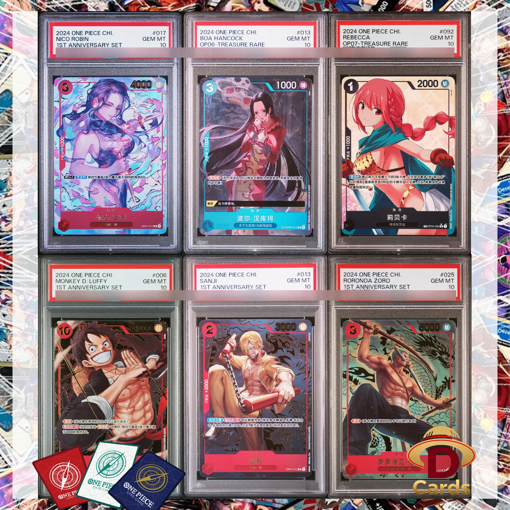

One Piece TCG Card 1st anniversary set Treasure Rare Rebecca Zoro Luffy Sanji Robin Chinese Limited Edition GemMT10 Proxy Cards
