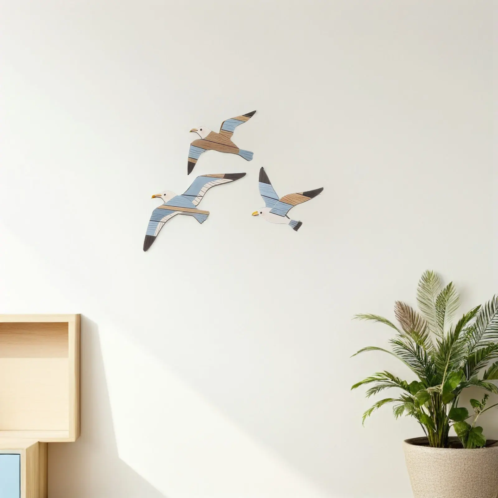 3Pcs Wood Seagull Wall Decor Multicolor Ocean Coastal Color Nautical Wall Hanging Wood Seagull Decor