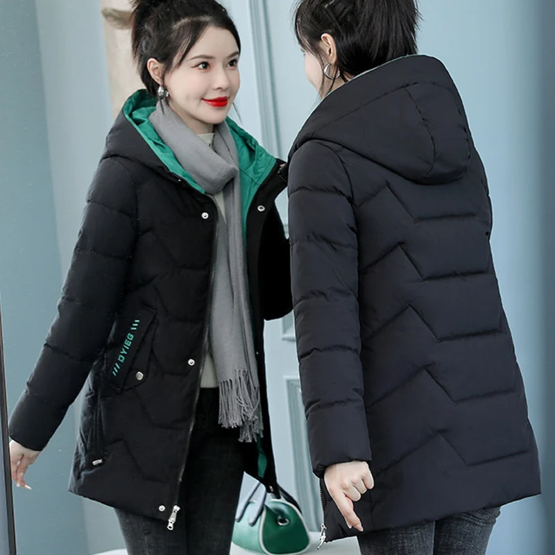 الشتاء رشاقته مقنعين سترات للنساء سليم صالح رسالة مزيج اللون سترة سترة امرأة زر الموضة سستة حتى معطف دافئ الإناث