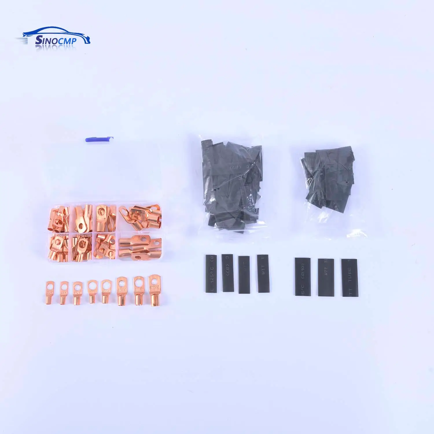 

140 PCS Car Copper Ring Lug Terminals Heat Shrink Tubing Cover Battery Wire Connectors Gold & Black Color Car Engine Auto Parts
