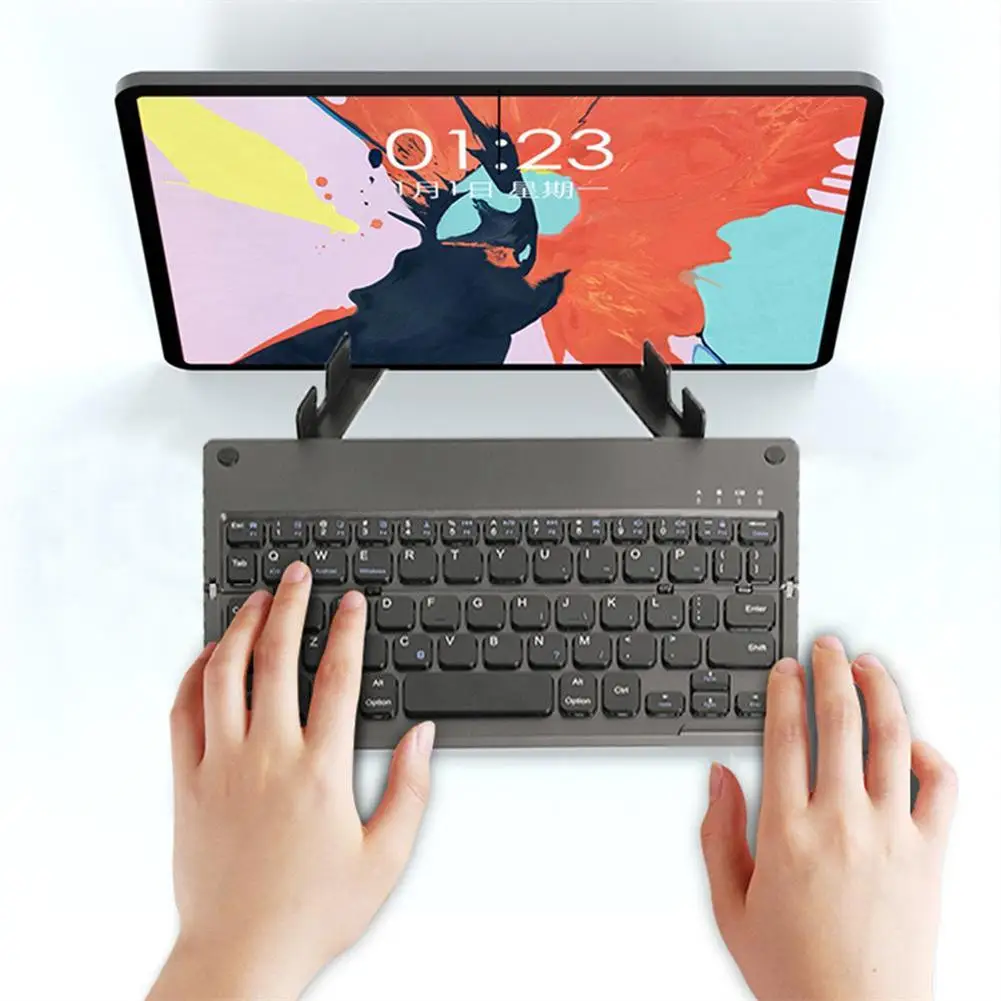 Keyboard Lipat Kompatibel dengan Bluetooth dengan Braket Mini Portabel Pengendali Universal untuk Ponsel Tablet Notebook