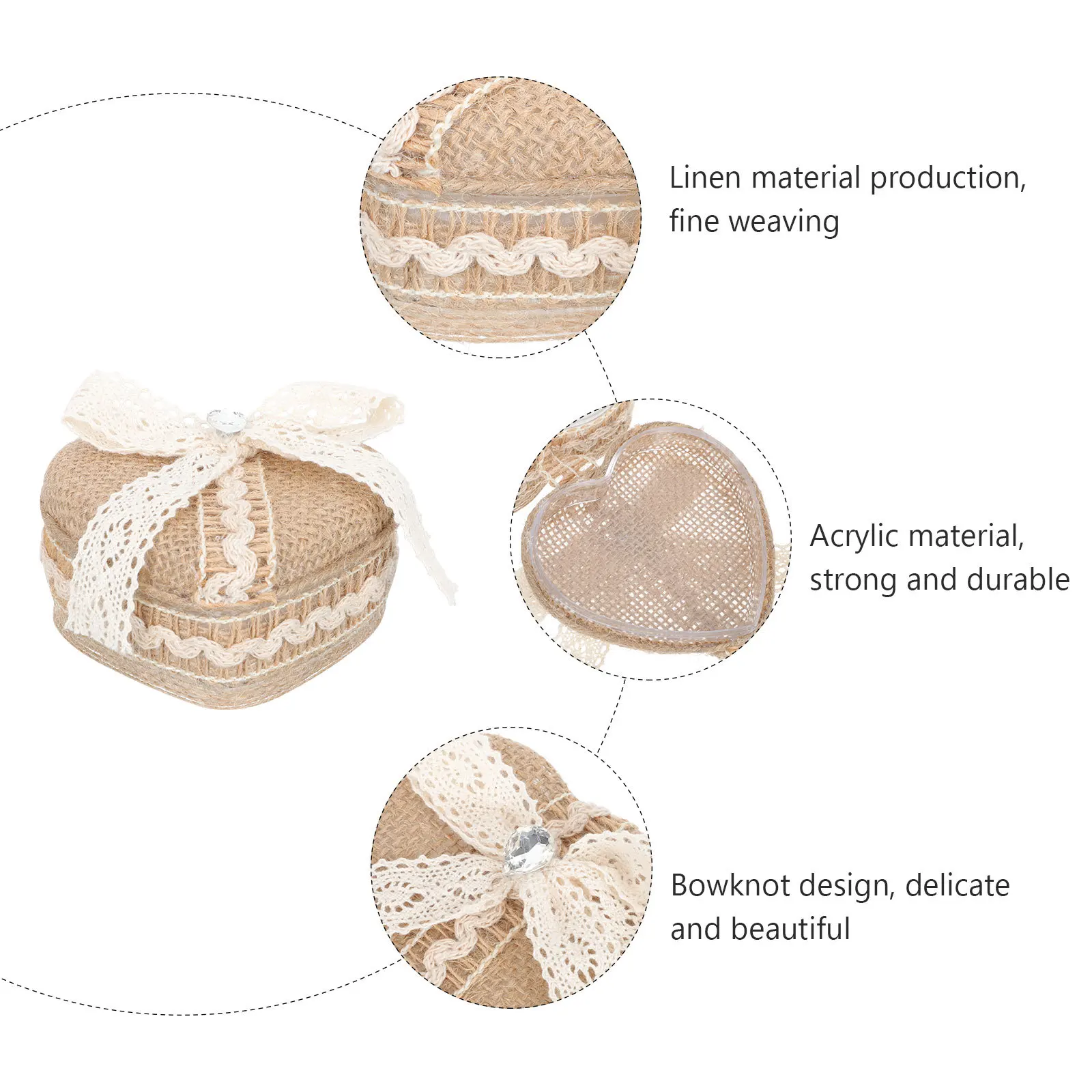 

Heart Ring Storage Box Premium Linen Acrylic Jewelry Case Wedding Decor Romantic Gift Organizer Ring Jewelry Box