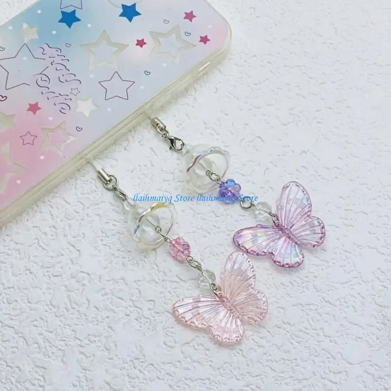 573B Butterfly Wind Pendant Resin Crafted Butterfly Phone Pendant Colorful Phone Charm for Keys and Bags Decorations