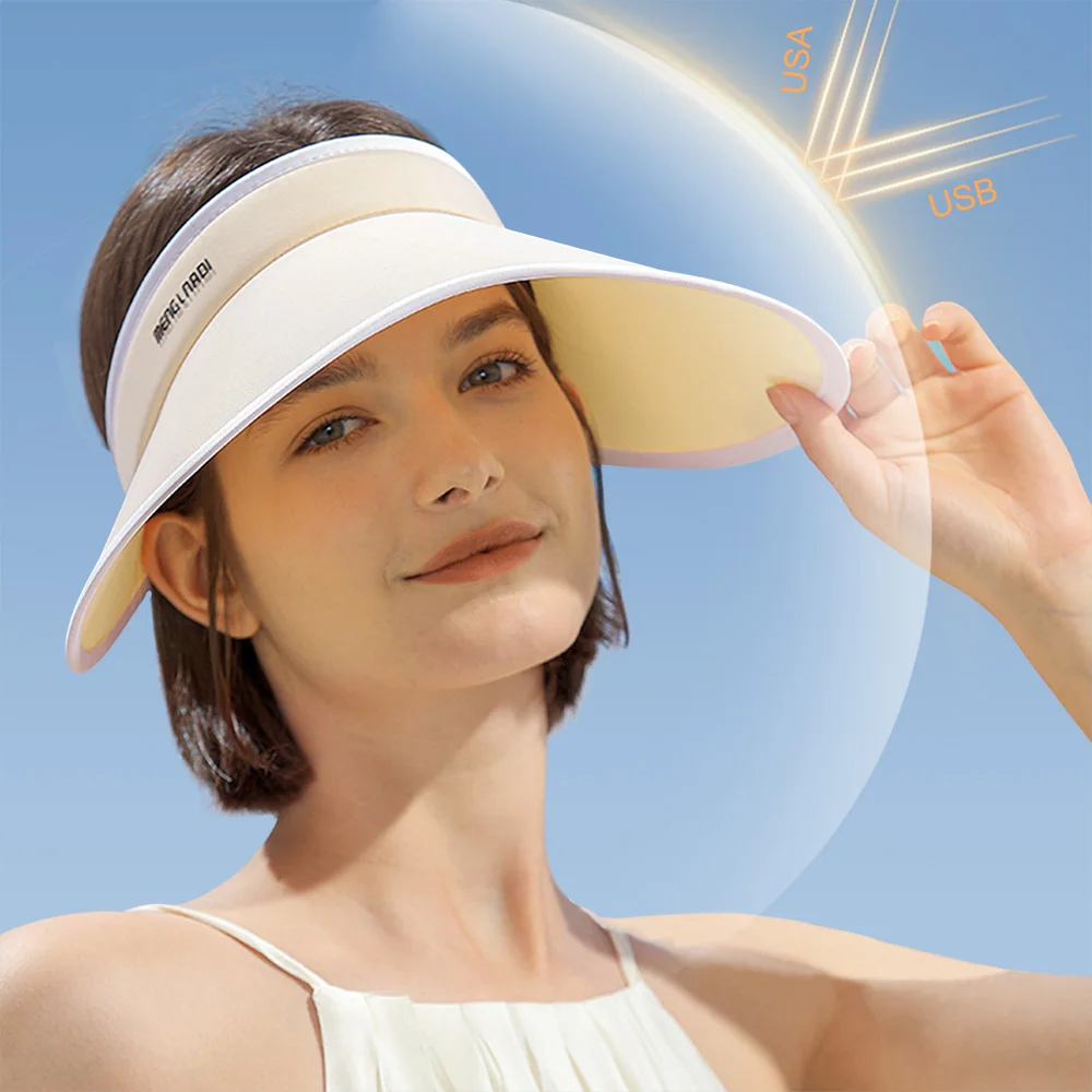 Summer Beach Caps Fashion Wide Brim Visor Empty Top Adjustable Cap Sun Protection Outdoor Hiking Sport Travel Sun Hat for Women