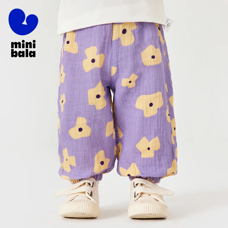 Mini bala meninos e meninas calças verão de secagem rápida à prova de mosquitos solto pele-amigável macio puro algodão calças compridas para ao ar livre