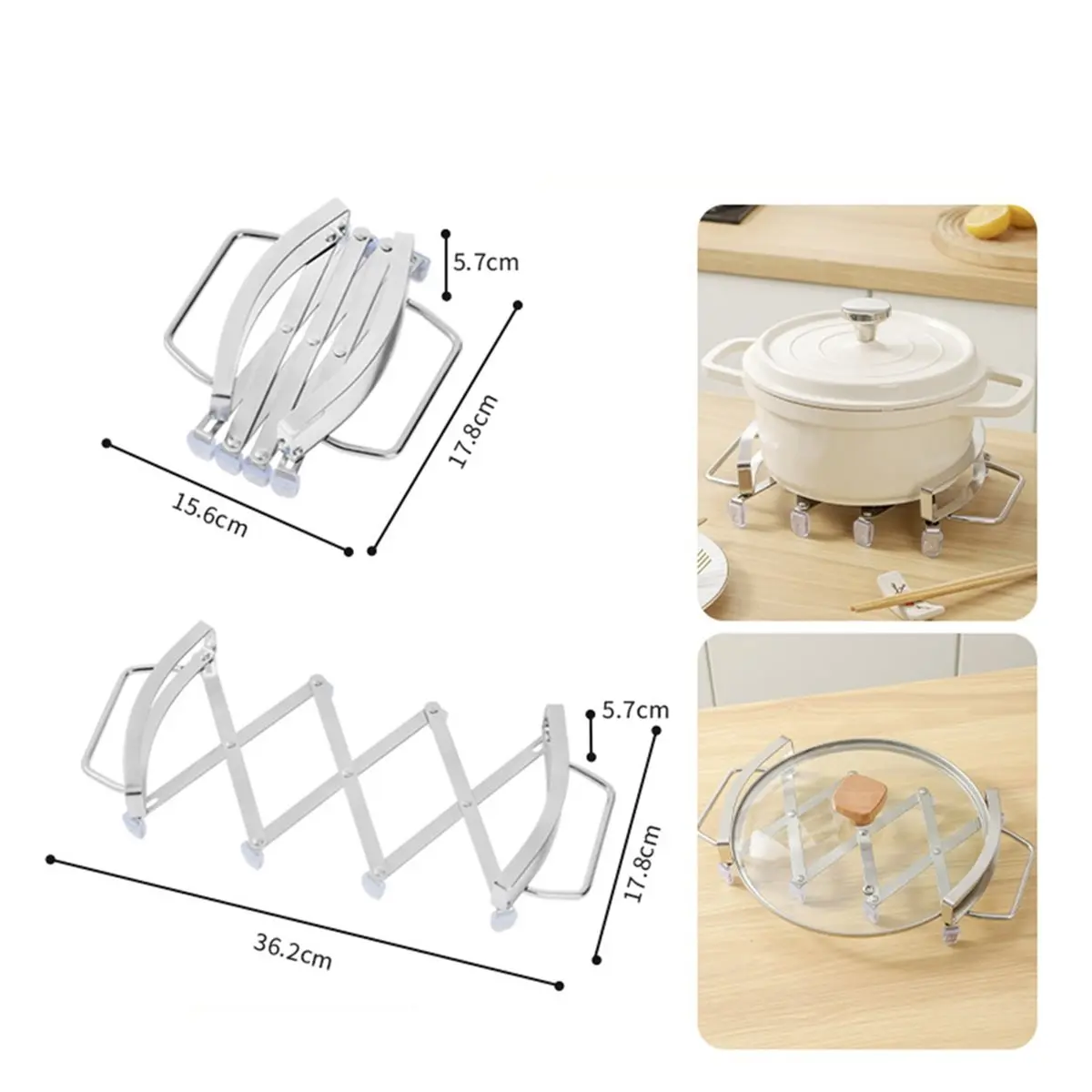 

Расширяющийся держатель для кастрюль из нержавеющей стали, коврик с подогревом, нескользящий расширяющийся дизайн для нескольких кастрюль, легко чистится